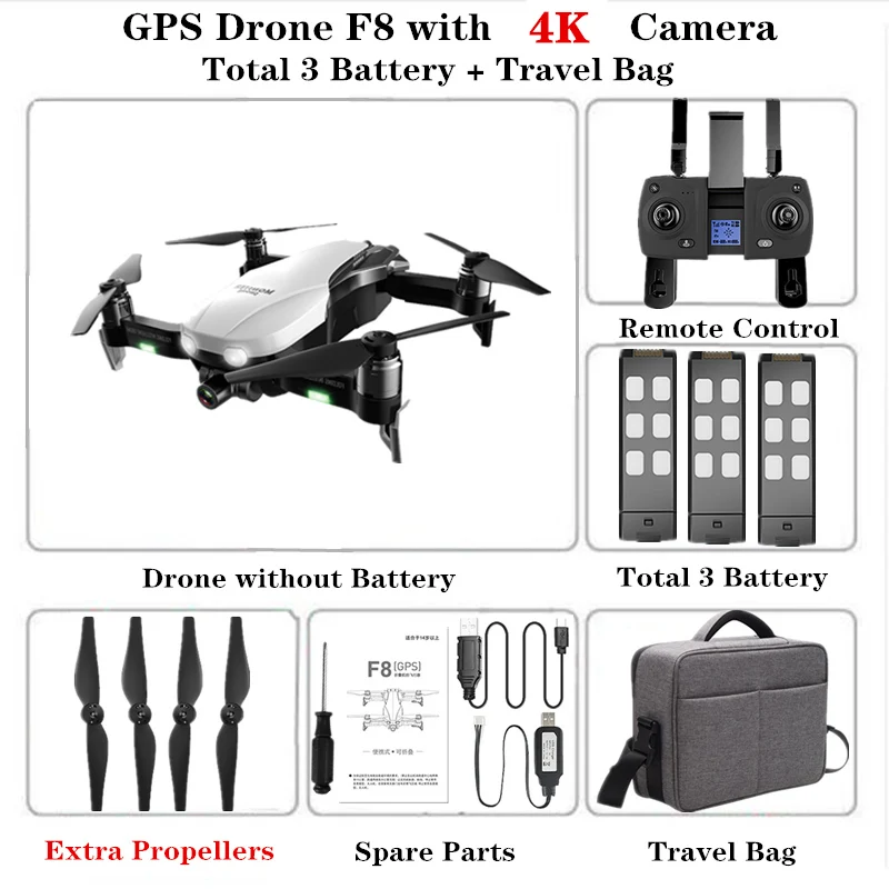 Радиоуправляемый Дрон F8 gps Дрон с Wifi FPV 4K HD камерой бесщеточный Квадрокоптер расстояние 1200 м Fly 27 Mins VS F11 K1 SG906 X12 Дрон - Цвет: 4K-Travel Bag-3