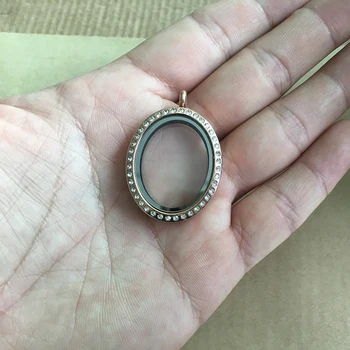 

Stainless Steel Oval Magnetic Glass Floating Charm Locket with Crystal Memory Living Locket for Gift