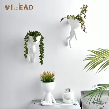 

VILEAD Resin White Humanoid Flower Pot Vases Nordic Wall Hanging Vase Face Modern Cylinder Table Decorative Sculpture Home Decor