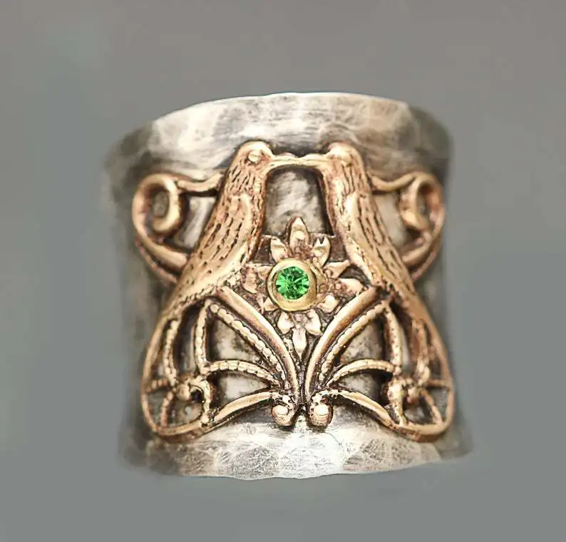 Antique Thai Silver Zircon Round Shape Carving Dragonfly Magpie Bee Vintage Rings for Women Wedding Party Cute Animals Jewelry silver ring wedding rings silver rings