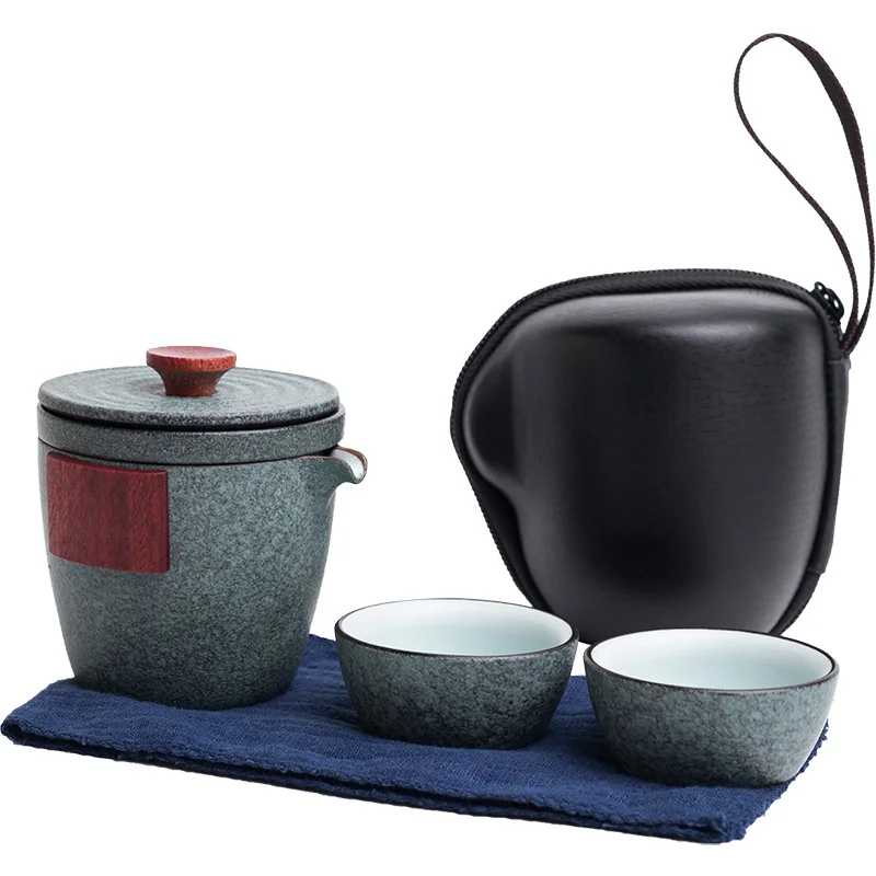 LUWU ceramic teapot gaiwan 2 cups tea sets portable travel tea set travel bag tea set