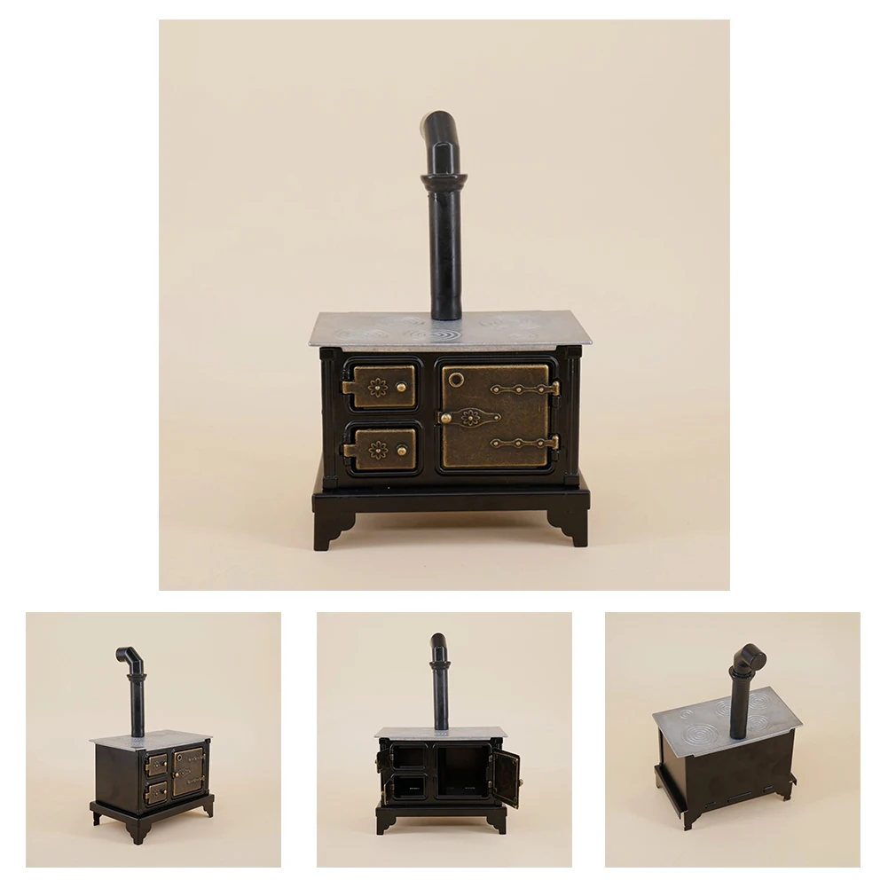 Kids Gift Ornament Mini Old-fashioned Chimney Accessories Home Decor Furniture Toy Iron Cooking Doll House Kitchen Stove |