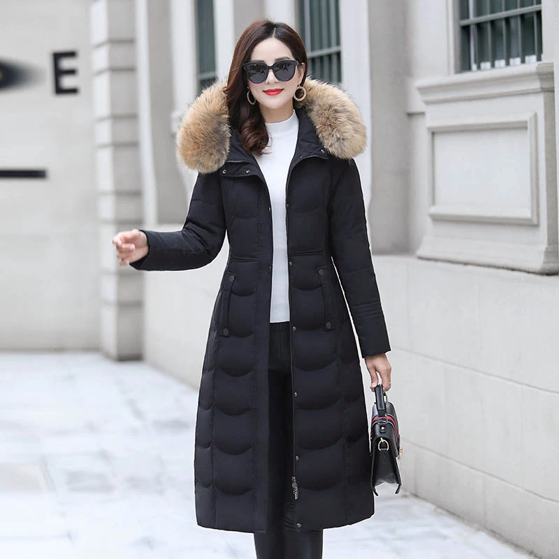 

New Women's Down Coat Winter 2019 Fashion Keep Warm Outerwear Big Fur Collar Thicken White Duck Down Jacket Long Coat Female