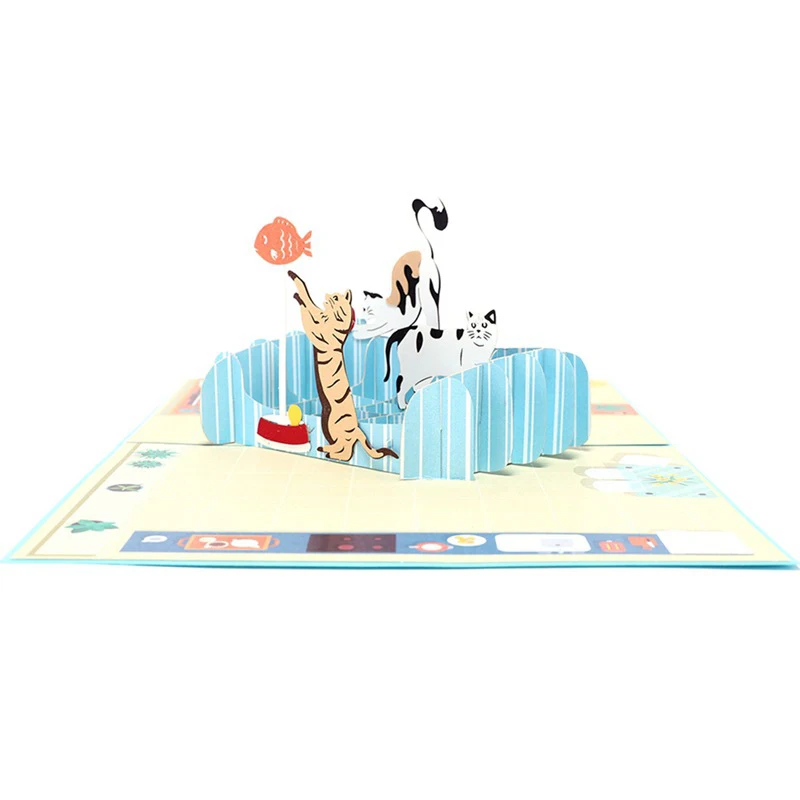  3D Handmade Comic Playing Cat Paradise Paper Invitation Greeting Cards with Envelope Birthday Famil - 4.00034E+12