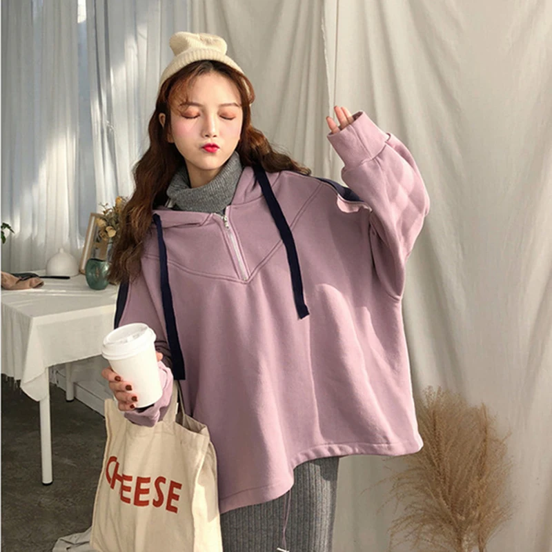

Oversized Hoodie 2021 Spring Turtlneck Streetwear Harajuku Knitted Patchwork Hoodies Autumn Winter Long Sleeve Women Sweatshirts
