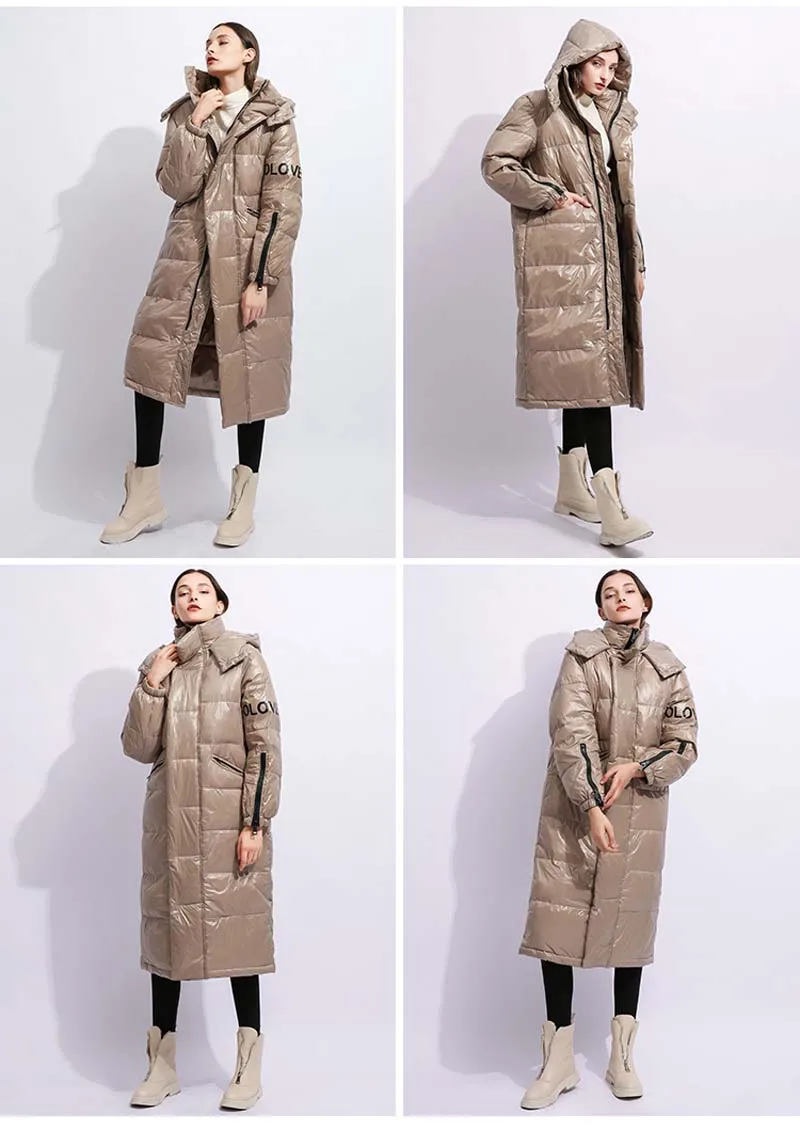 Women Long Down jacket Winter Letter print Loose Oversized Female down coat Hooded Thick warm Elegant Outwear YNZZU 9O072