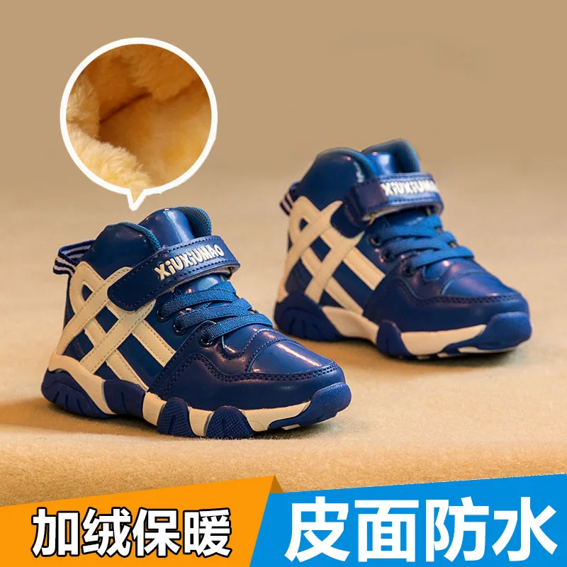 

Children Cotton-padded Shoes Winter 2019 New Style Warm BOY'S Cotton-padded Shoes plus Velvet Leather Waterproof Children Sports