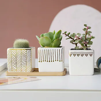 

Nordic Square Gilding Ceramic Flower Pot Fairy Garden Planter Holder Desktop Decoration Flowerpot Home Decor Birthday Gift Cute