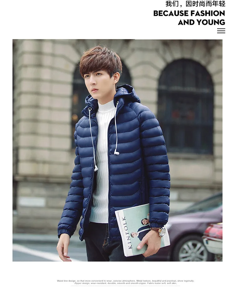 Winter New Style Men Thick Hooded Solid Color Cotton-padded Jacket down Jacket Cotton-padded Clothes Men's Large Size Casual Kor