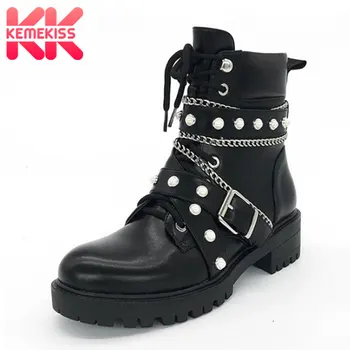 

KemeKiss New Woman Ankle Boots Metal Chain Rivets Winter Shoes Women Fashion Cool Short Boots Punk Club Footwear Size 36-41