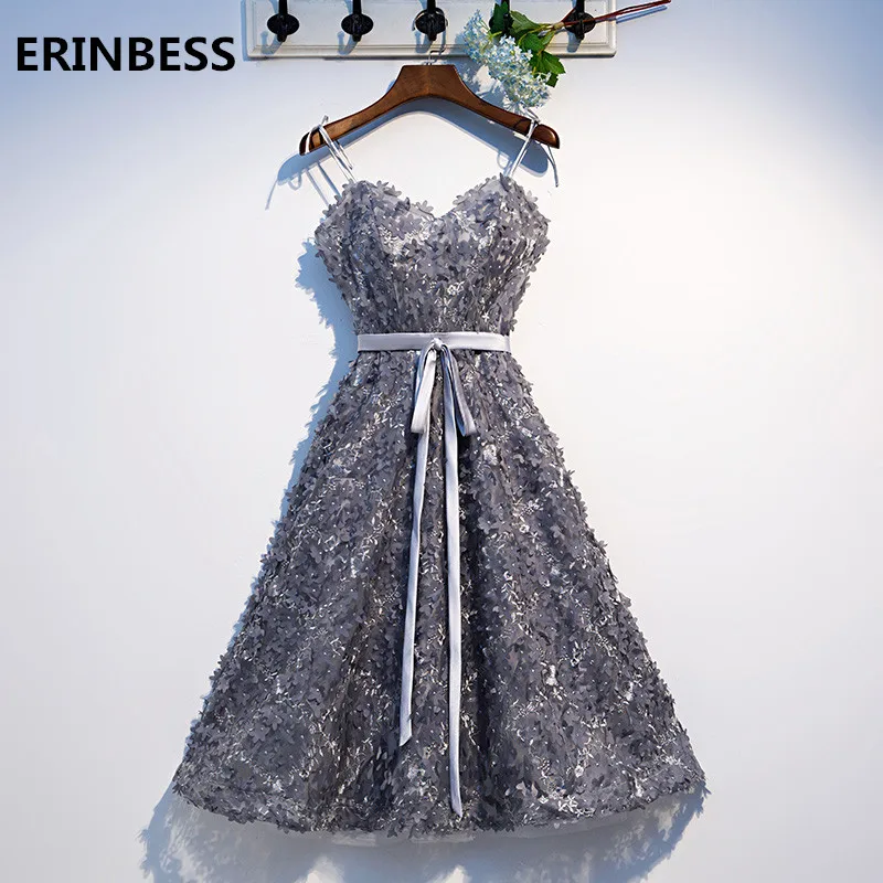Dark Gray Винтажное короткое платье с цветами для выпускного вечера es vestido de festa милое темно-серое платье для выпускного вечера вечерние платья для женщин - Цвет: Dark Gray