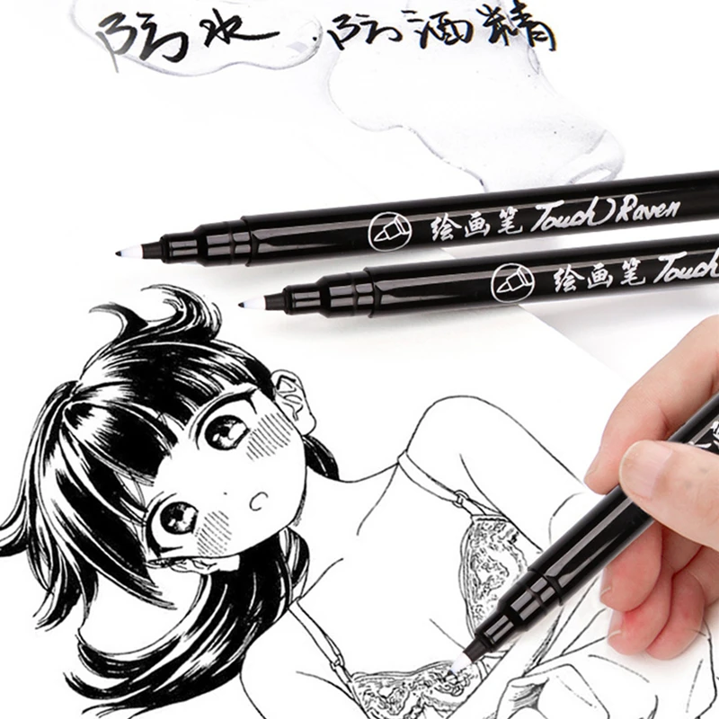 2pcs Waterproof Black Gel Ink Pen Drawing Painting Hook Line Glass CD Marker Anime Comic Art School Office Supply Stationery | Канцтовары