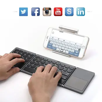 

Wireless Bluetooth Keyboard Foldable Touchpad Dual Mode Rechargable Portable for Windows IOS Android Phone Tablet PC