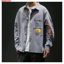 Дропшиппинг Для мужчин s японский общая Повседневное карман рубашки мужской Slim Fit Футболка Для мужчин Уличная сплошной длинный рукав рубашки-Карго