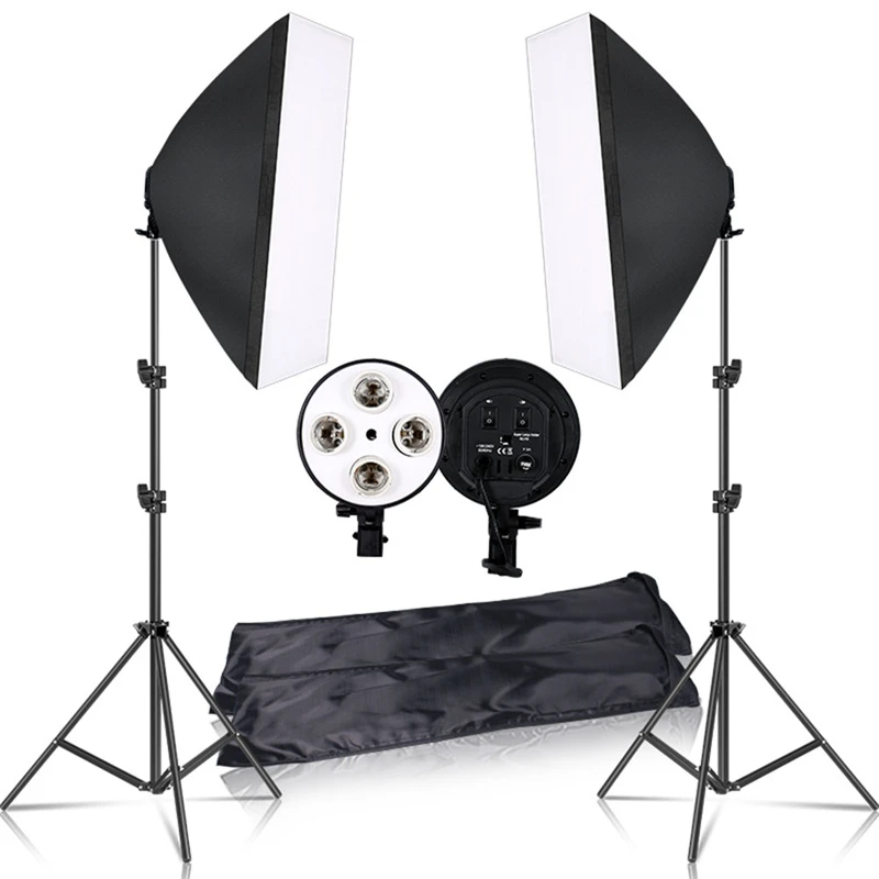 Softbox Light Box Tripod Lighting Kit 4 Lamp Photography Flash 50x70cm