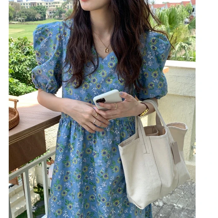 Vestido En V Para Mujer De Verano Con Manga Completa Y Cuell Vestido En V Para Mujer De Verano Con Manga Completa Y Cuell