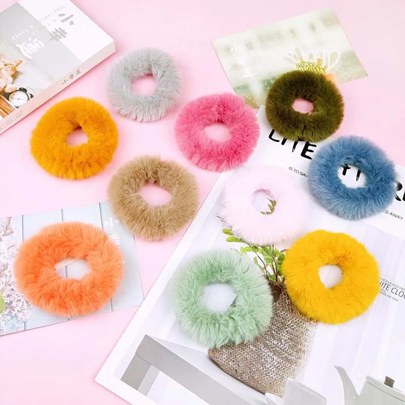 US $155.00 200pcslot DIY Simple Multi Rabbit Fur Candy Colore Hair Bands Elasticity Seamless Hair Donut Styling Tools Accessories HA1465