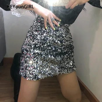 

New Sexy Sequins Glitter Bodycon Short Skirts Women Sexy High Waist Mini Skirt Ladies Fashion Korean Party Club Streetear 2020