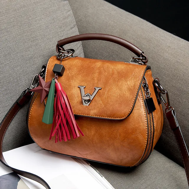 Cow Leather Women Shoulder Bags 2021 Solid Color Crossbody Messenger Purse Retro Top-Handle Bag Tote Shopping Handbags brown