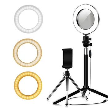 

Photography LED Selfie Ring Light 6inch Dimmable Camera Phone Ring Lamp Set For Makeup Video Live Studio