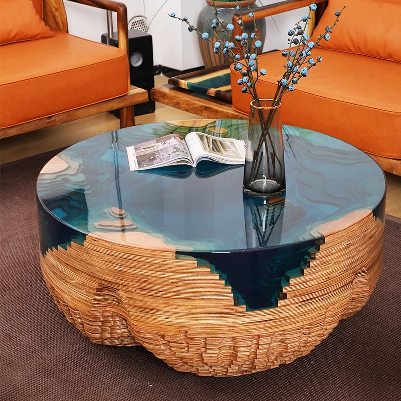 Creative Art Epoxy River Table Tavolino Moderno Semplice Cuciture Rotondo Riunione Soggiorno Tavolo Da Tè Casa