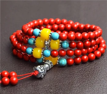 

Natural genuine Taiwan Zhu sand turquoise honey wax hand string women open light Tibetan style 108 Zhu sand Tibetan silver brace