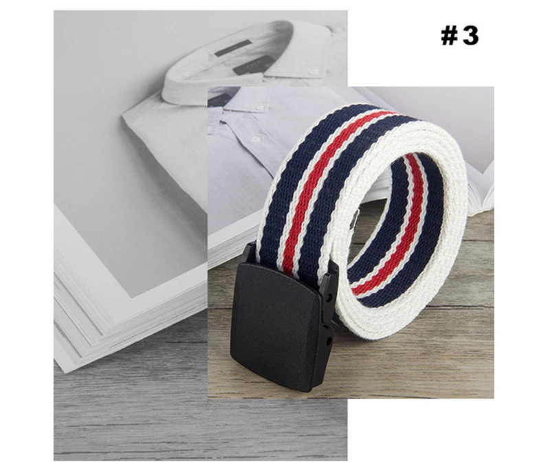 elastic belt for men Fashionable Plastic Button Leisure Student Stripe Canvas Woven Belt mens black belt