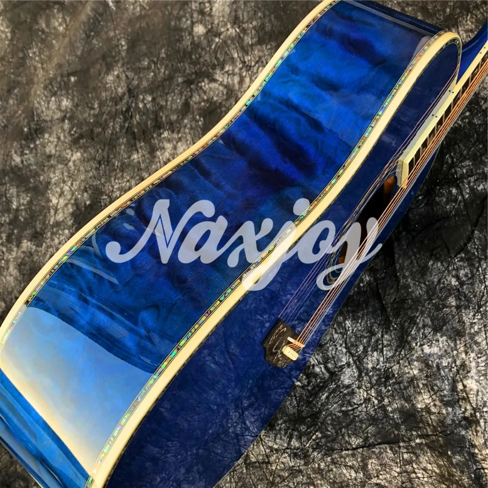 Синяя солидная Акустическая гитара из ели, Abalone черное дерево гриф, 41 дюймов D стиль воды пульсация клен акустическая электрогитара