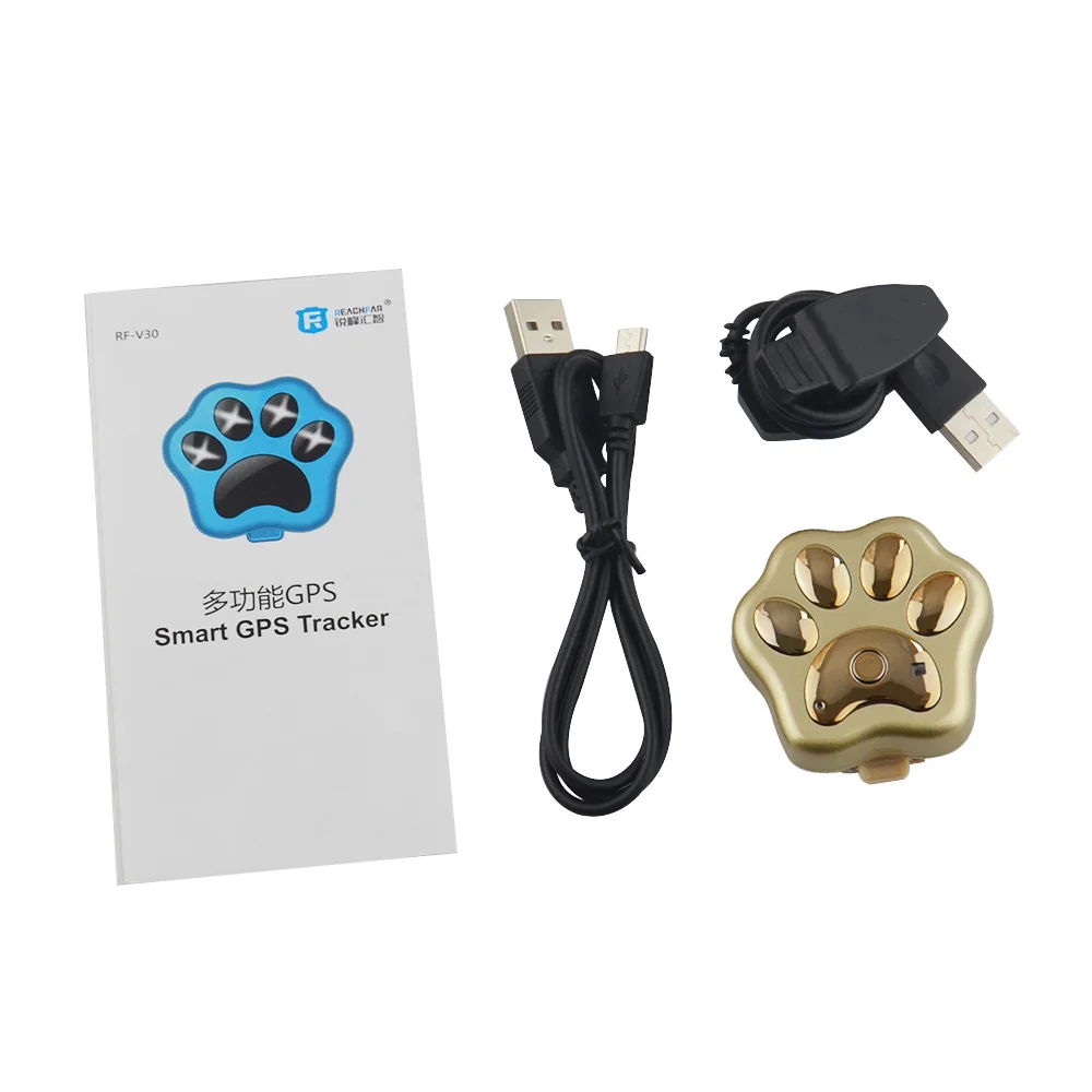 Домашние животные мини gps трекер собака Wi-Fi GSM GPRS RF-V30 телефон в режиме реального времени отслеживание глобальная SMS локатор Водонепроницаемый Анти-потеря дети ребенок кошка - Цвет: Gold no box