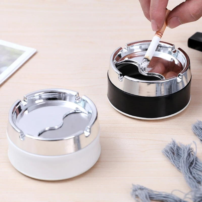 Stainless Steel Ashtray Round Windproof With Rotating Lid For Home Garden Outdoor Indoor Portable Office Sealing