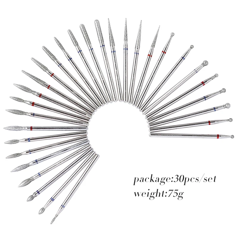 Diamond Nail Drill Bits Set 30PCS Rotary Electric Nail Drill Machine Milling Cutter Manicure Pedicure Polishing Strong File