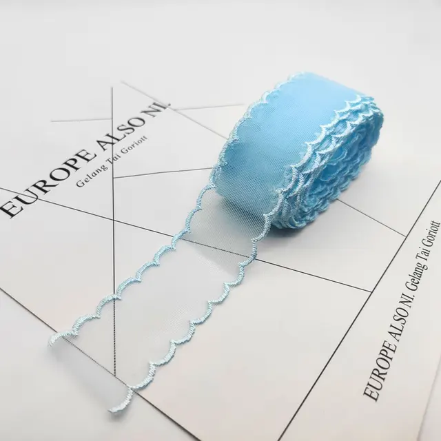 1yard Color Lace 38mm Fine Mesh Wave Ribbon  Decoration Handmade Headdress Hair Accessories DIY Material Bow blue