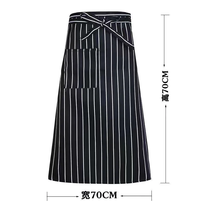 Apron + hat Adjustable Half-length Adult Apron Striped Hotel Restaurant Chef Waiter Kitchen Cook