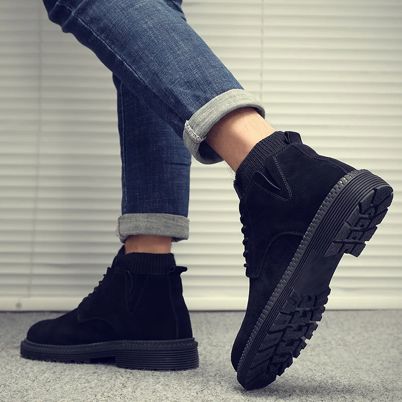 Merkmak New Autumn Winter Men Boots Fashion Retro High Top Ankle Booties British Style Genuine Leather Oxford Boots Big Size
