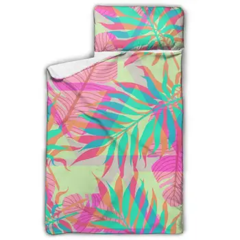 

Colorful Palm Tree Foliage Nap Mat with blanket and Pillow for Toddler Baby Girls Portable Rolled Travel Blanket