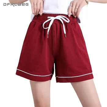 

Elastic Waist Side Patchwork Women's Cotton Summer Shorts 2020 Loose Casual Steetwear Student Short Trousers Sweatpants Femme