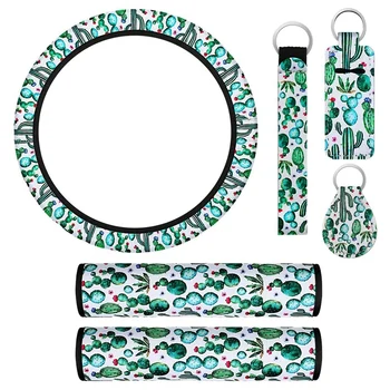

Cactus Car Accessories Set, Cactus Steering Wheel Cover, Cute Cactus Key Chains, Cactus Car Seat Belt Pads Cover