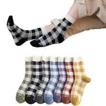 Женские теплые носки из хлопка на осень/зиму, Harajuku, элегантные носки в ретро стиле с узором «гусиная лапка», милые женские носки в японском стиле для колледжа