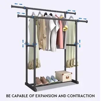 

Multifunction Removable Simple Coat Rack Stainless Steel Storage Rail Adjustable Clothes Hanging Hanger Floor Stand Coat Rack