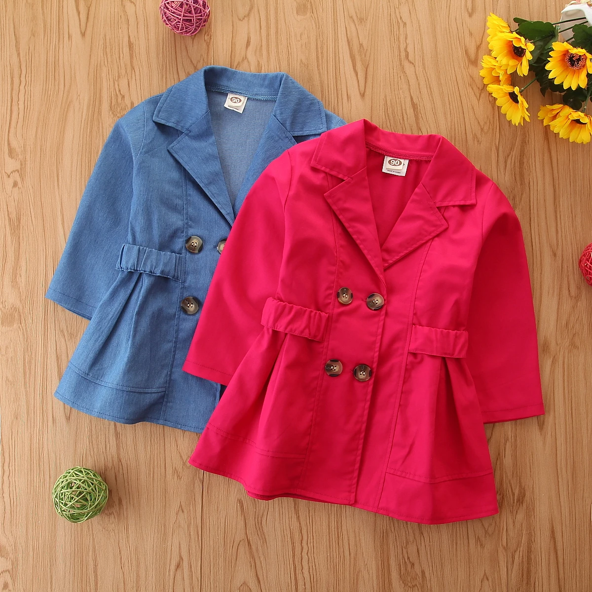 Girl's Button Lapel Coat Baby Children's Windbreaker Long Sleeve Autumn Winter Thick Denim Clothes Kid's Medium Jacket | Детская