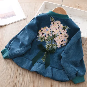 

2020 New Spring Autumn Kids Clothes For Girls Long Sleeve Embroidery Floral Children Coats Corduroy Baby Girl Clothing