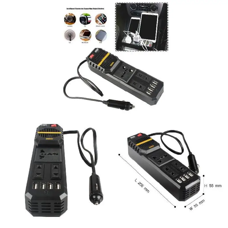 Автомобильный инвертор 200W 12V постоянного тока до 220V инвертор 4 Порты usb для ноутбука Смартфон бытовой SGA998