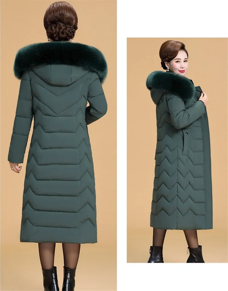Зимняя женская куртка размера плюс 5XL 6XL,, длинная парка с капюшоном и меховым воротником, Женская куртка, уплотненный теплый пуховик, хлопковое пальто, верхняя одежда P26