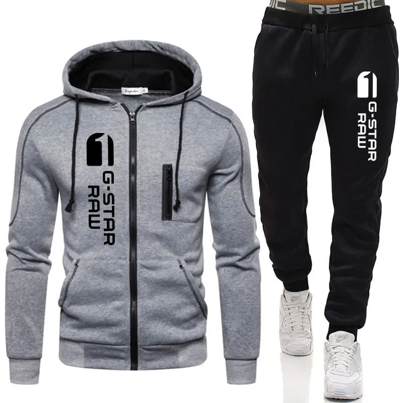 New Winter Men's Clothing Men Sets Printing Hoodie Set Fleece Zipper Sweatshirt Casual Sport Sweatpants Mens Tracksuits 2022 mens loungewear sets