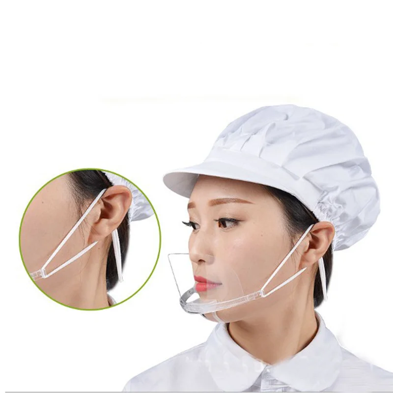 Eco Friendly Transparent Plastic Catering Chef Anti-spit Mask Reusable Kitchen Cooking Adjustable Mouth Cover Mask 2