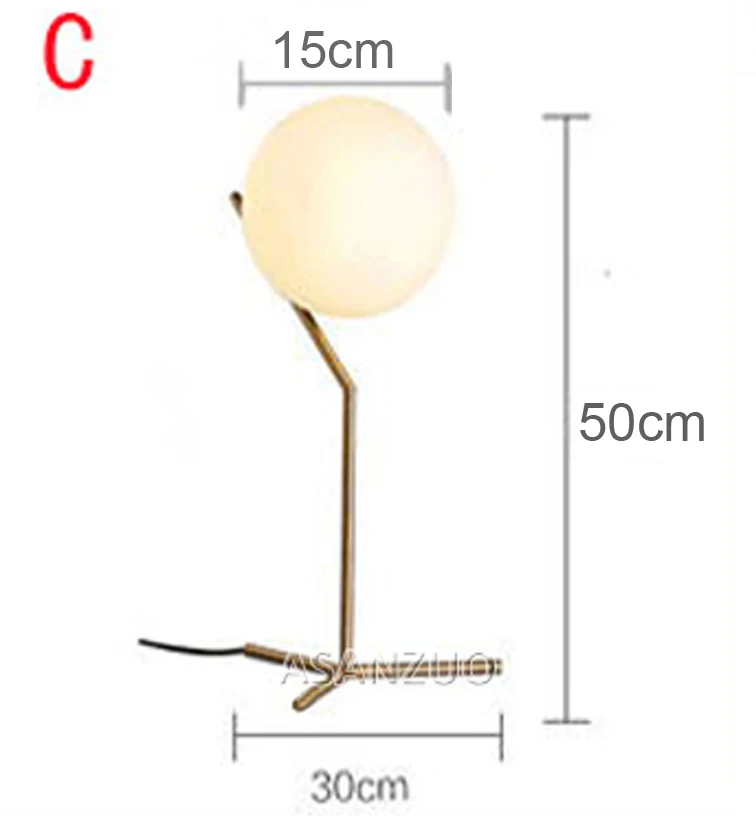Современный светодиодный Настольный светильник, настольная лампа, светильник, стеклянный шар, настольная лампа, настольный светильник для спальни, гостиной, пола, прикроватный, золотой дизайн - Цвет абажура: C  Ball Dia15cm