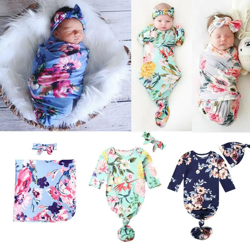 

Infant Newborn Baby Girl Kids Swaddle Wrap Blanket Sleeping Bag+Headband/Hat Set