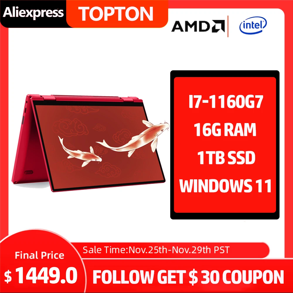 2022 New Year Pre-sale One GX OneMix4 Koi Edition Pocket Laptop i7-1160G7 16G RAM 1TB SSD 10.1" 2.5K IPS Notebook Computer Win11 |