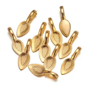 

50Pcs Alloy Golden Tibetan Style Leaf Glue-on Flat Pad Bails for Jewelry Making