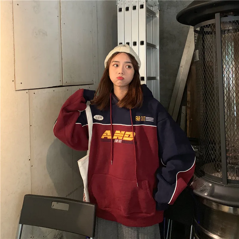 

Sweatshirt female cec Korean version of Harajuku hood bf lazy retro plus velvet thickening versatile net red mschf jacket tide